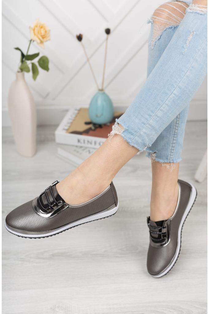 Women's Flat Shoes Full Orthopedic Daily Black Perforated Ballerinas