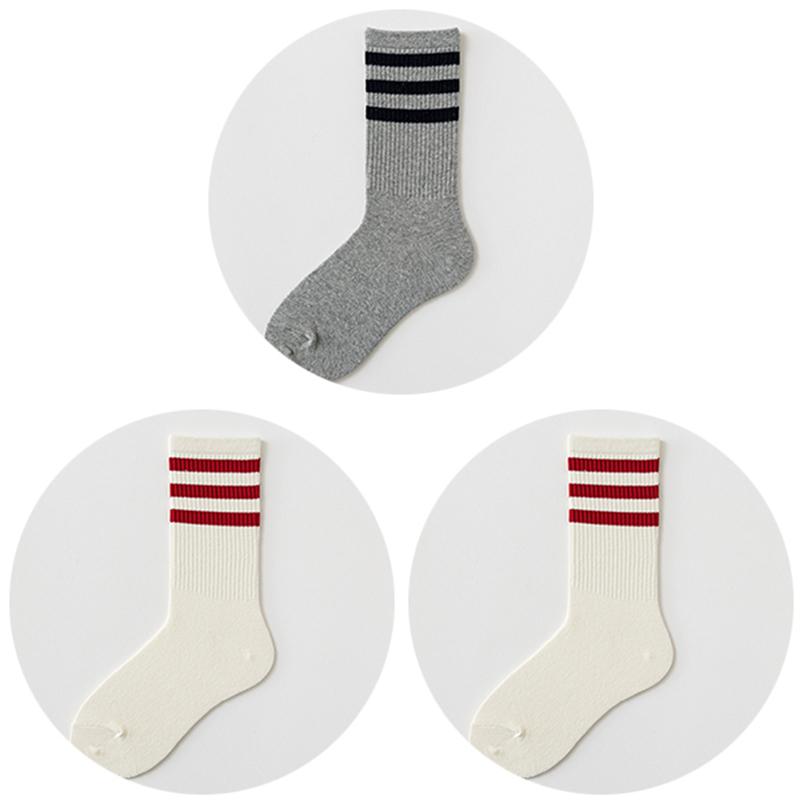 3 Pairs Cotton Women Sock Striped Solid Color Casual Breathable Hip Hop Skateboard Fashion Female Black White Middle Tube Socks