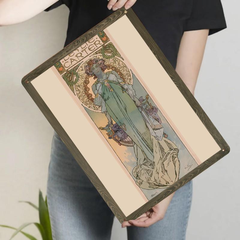 Vintage Mucha Style Decorative Metal Tin Sign Living Room Bedroom Bar Wall Art Hanging Painting
