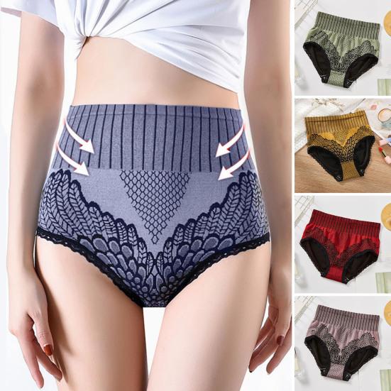 

Women Underpants High Waist Tight Breathable Print Elastic Tummy Control Anti-septic L синий