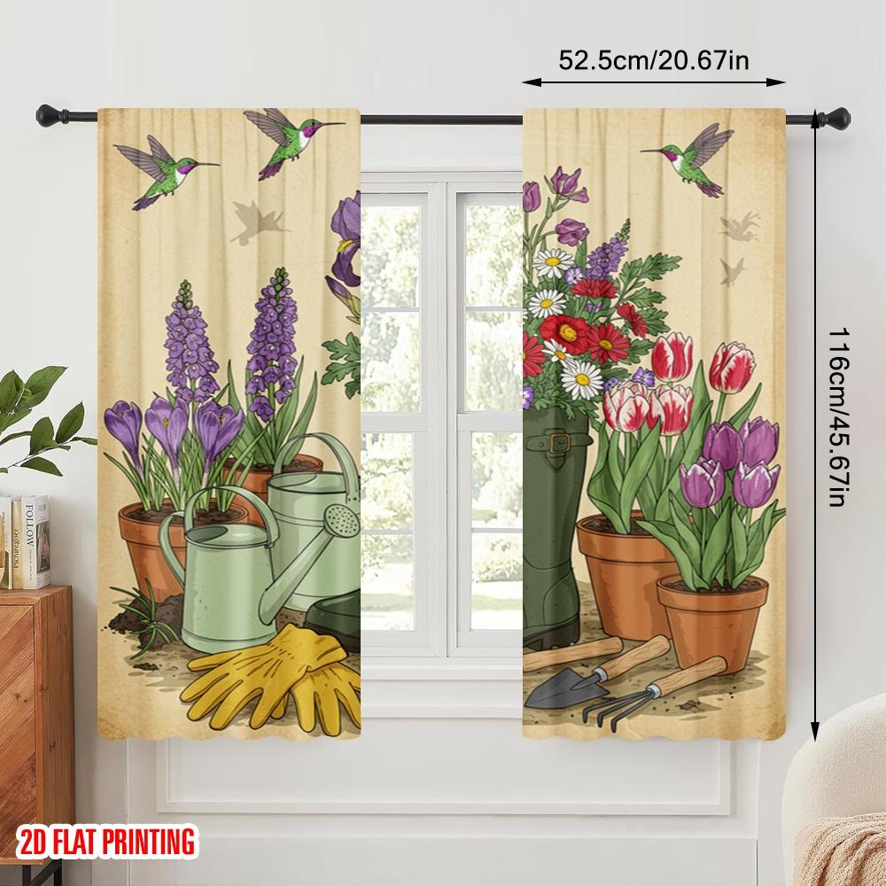 2 Stück 2D Flachdruck Vorhang Vögel Blumen Stiefel Garten Polyester Ohne Strom Geburtstagsfeier für Feiertag Familie