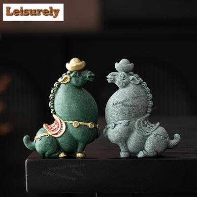Green Sandstone Wealth-attracting Horses Tea Pet Aesthetic Tea Games Tea Figurine Play Toys Tea Statue Ornaments Cafes Supplies