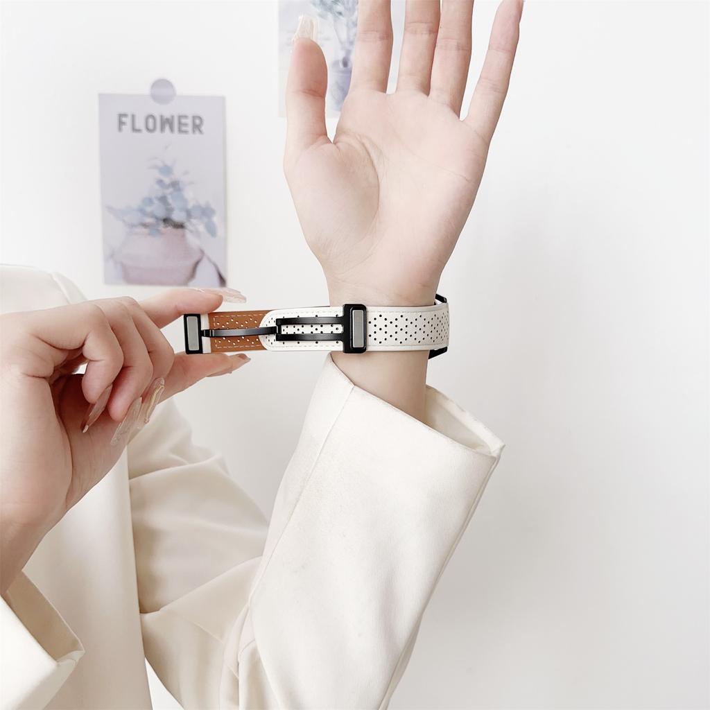 20mm Replacement Strap for Samsung Galaxy Watch7 44mm/40mm Magnetic Buckle Genuine Leather Watch Band with Multi Hole