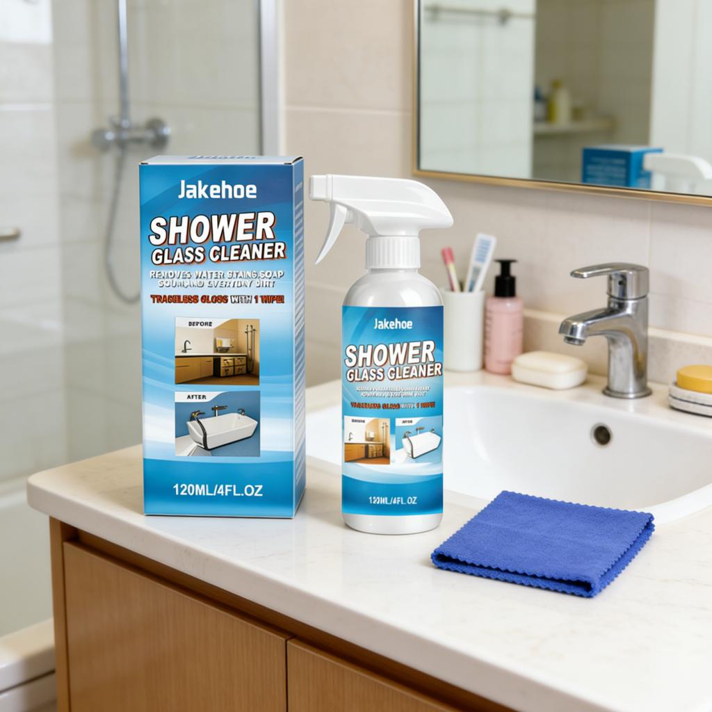 Jakehoe Shower Glass Cleaner Remove Limescale Reduce Stain Deposition Gentle Clean Multi Purpose Glass Water Stain Remover 120ml