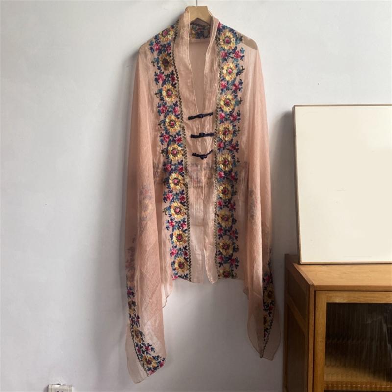 Soft Polyester Long Shawl with Intricate Ethnic Embroidery Shawl Elegant Shawl for Parties and Vacations
