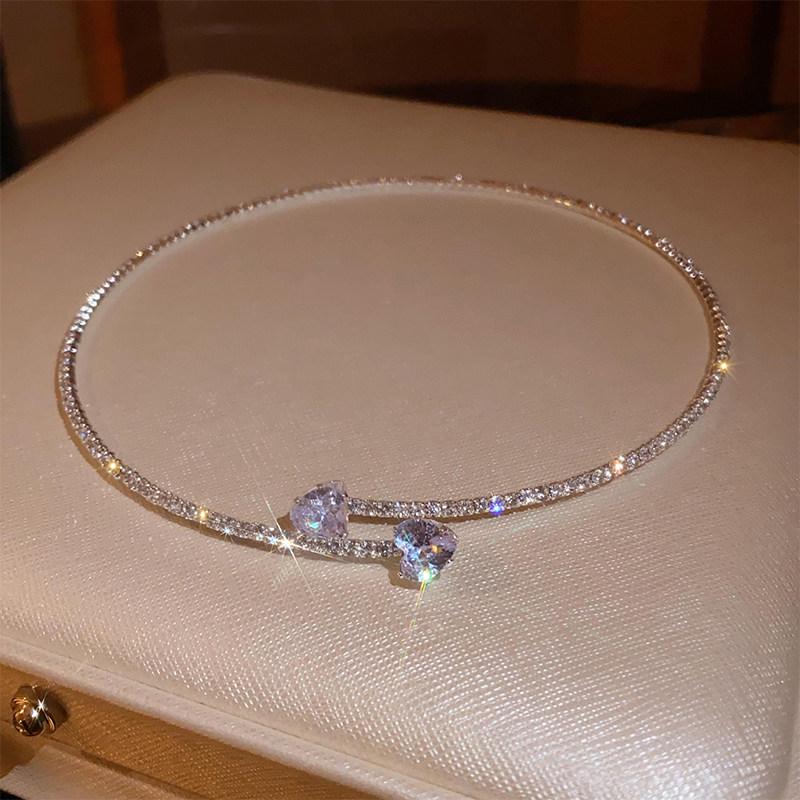 Elegante Französische Retro Zirkonia Herz Halskette - Luxuriöser Modischer Schlüsselbein Kette Schmuck