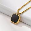 A Stainless Steel Geometric Square Pendant Necklace Set with Black Synthetic Zircon - a Minimalist Modern Square Bezel Jewelry Piece.