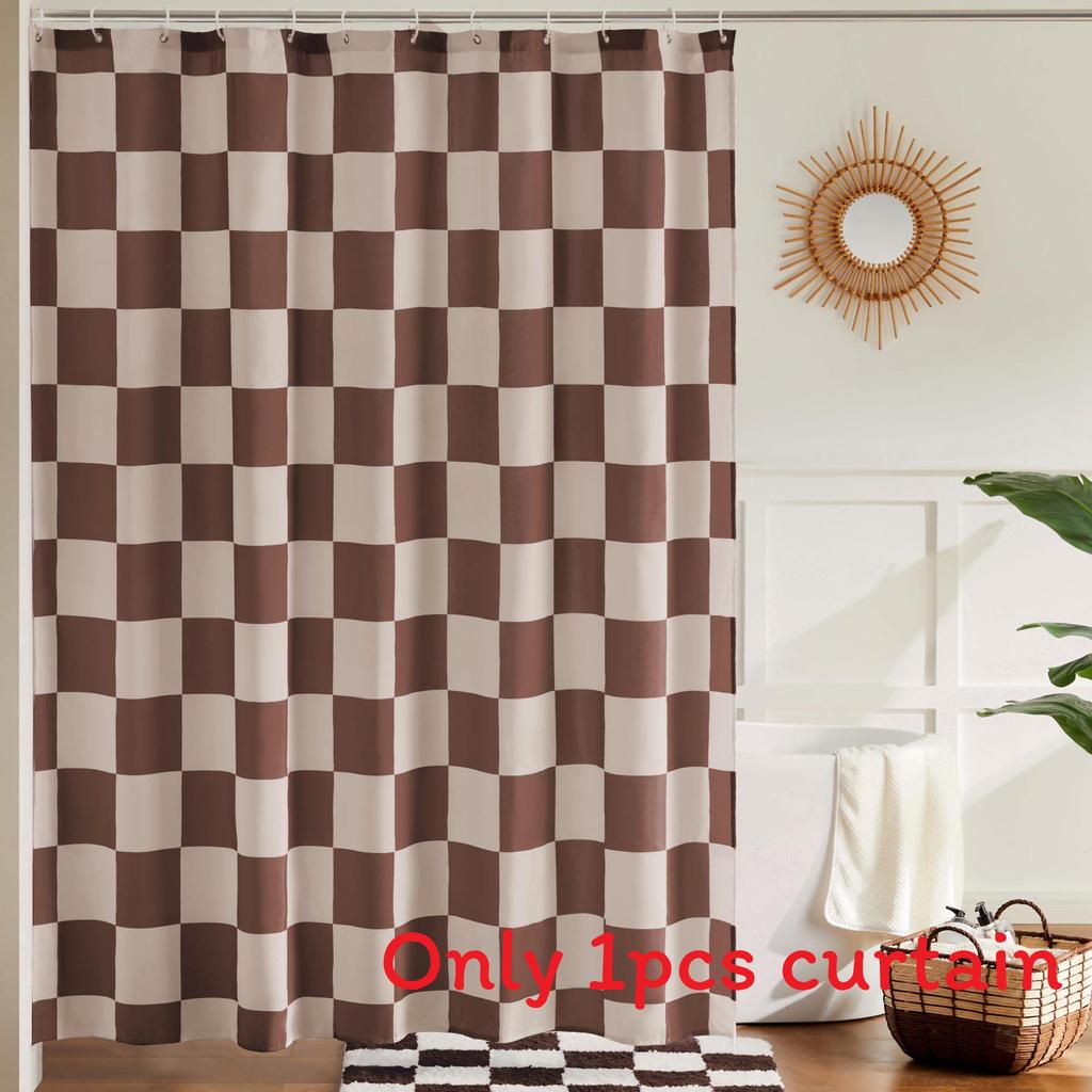 72x72inch Checkerboard Retro Pattern Waterproof Shower Curtain Bathroom For