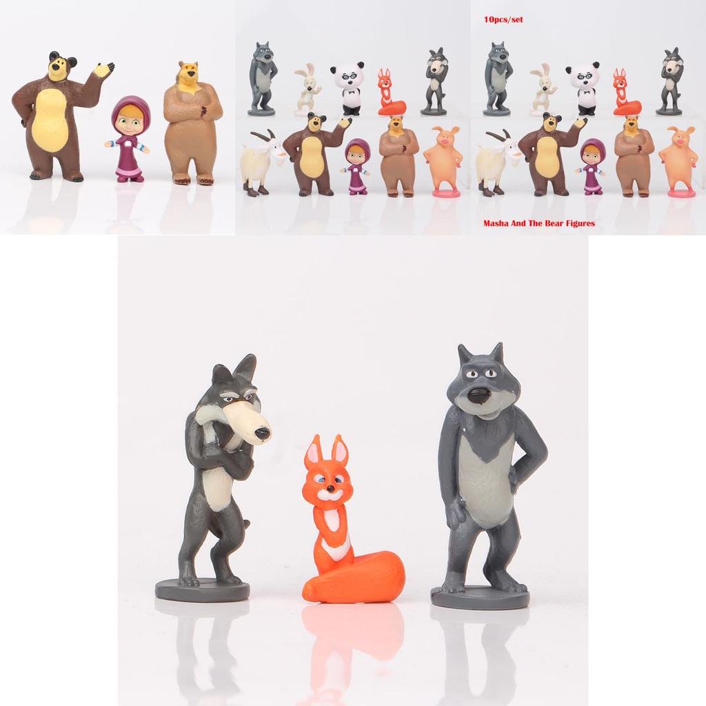 مجموعة شخصيات ماشا والدب الرائعة، مثالية لتزيين الكيك ومتعة اللعب