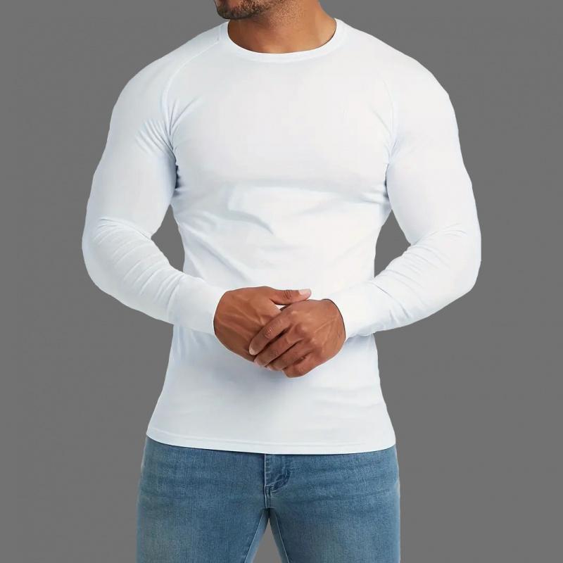 Fitness long-sleeve tight-fitting round-neck T-shirt for men, quick-dry training wear, muscle boy sports shapewear, stretchy T-shirt
