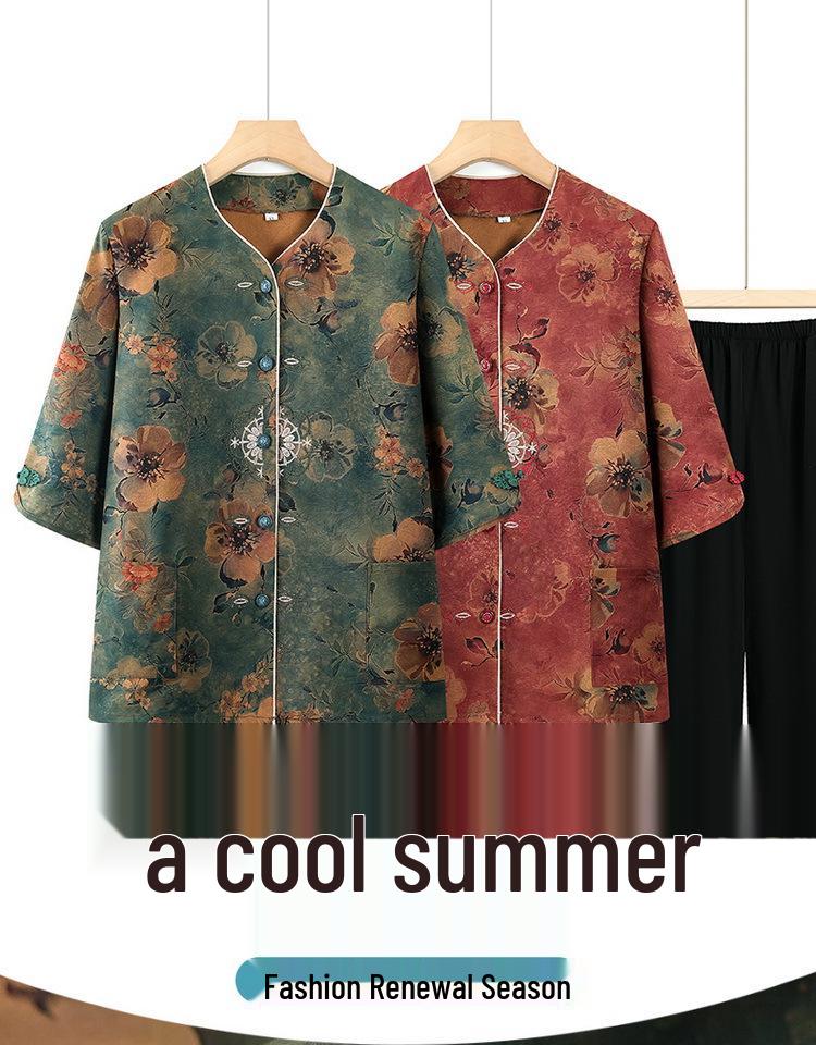 Plus Size Women's Mid-Sleeve Tang Suit Top & Pants Set - Stylish Spring/Autumn Chinese Style for Mom