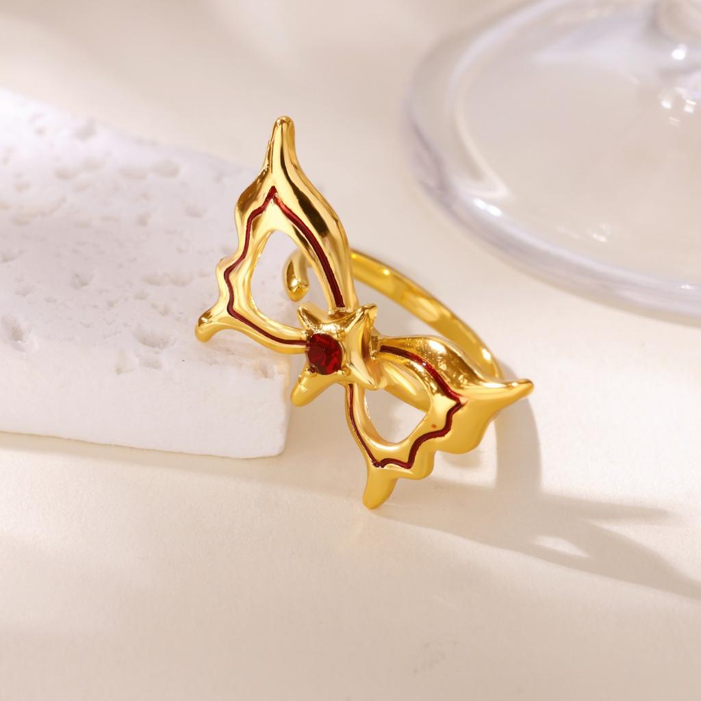 Personality Light Luxury High Sense Ice Blue Oil Drop Butterfly Open Ring Female Irregular Temperament Texture Index Finger Ring