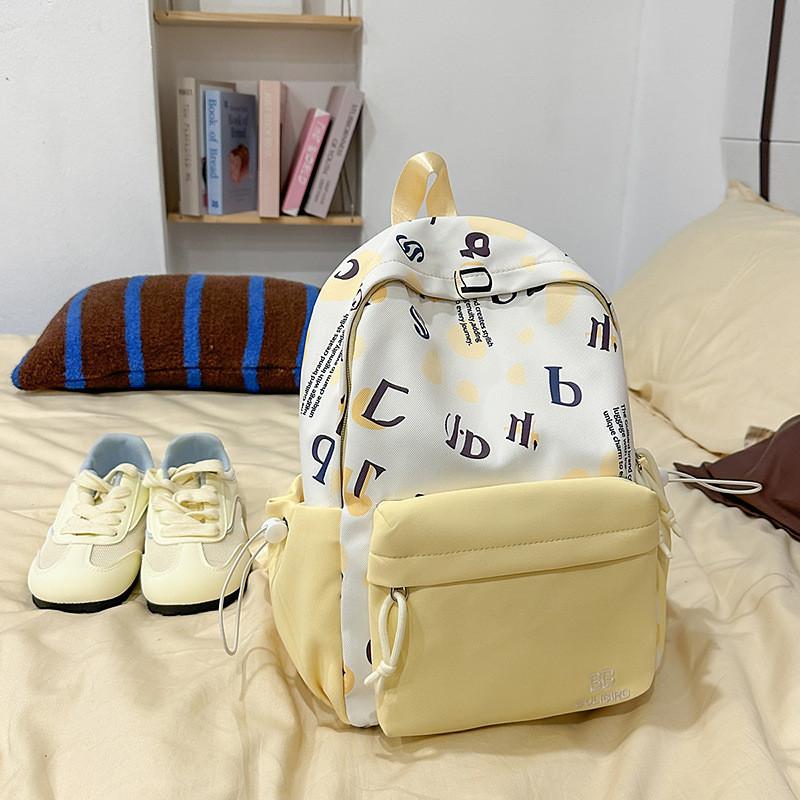 Youthful Nylon Letter Print Backpack For High School Students With Lightweight Design For Daily Use