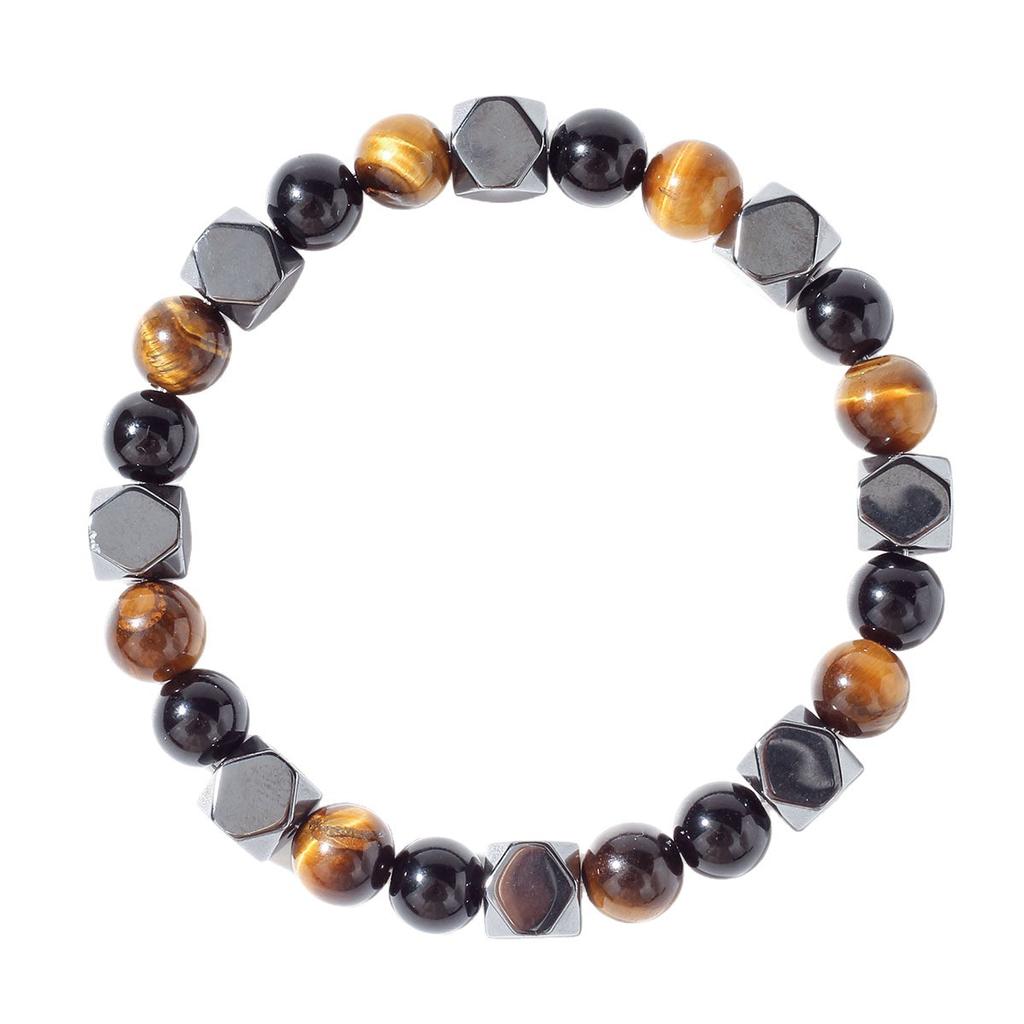 Festive Gifts Tiger Eye Black Onyx And Hematite Hexagonal Beaded Bracelet Bold Fashion Jewelry For Men Daily Wear Simple Versatile Accessory