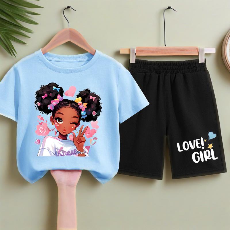 Fun Girl Printed Kids T-shirt Shorts 2pcs Sets Children's Boy and Girl Casual Outfits Kids Short Sleeve Top Set Sport Sweatsuit