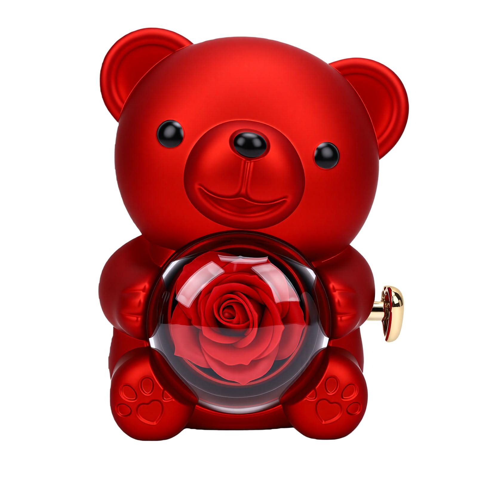 

Cute Bear Pendant Box Exquisite Bear Shaped Necklace Rotating Gift Box with Soap Rose for Jewelry Ring