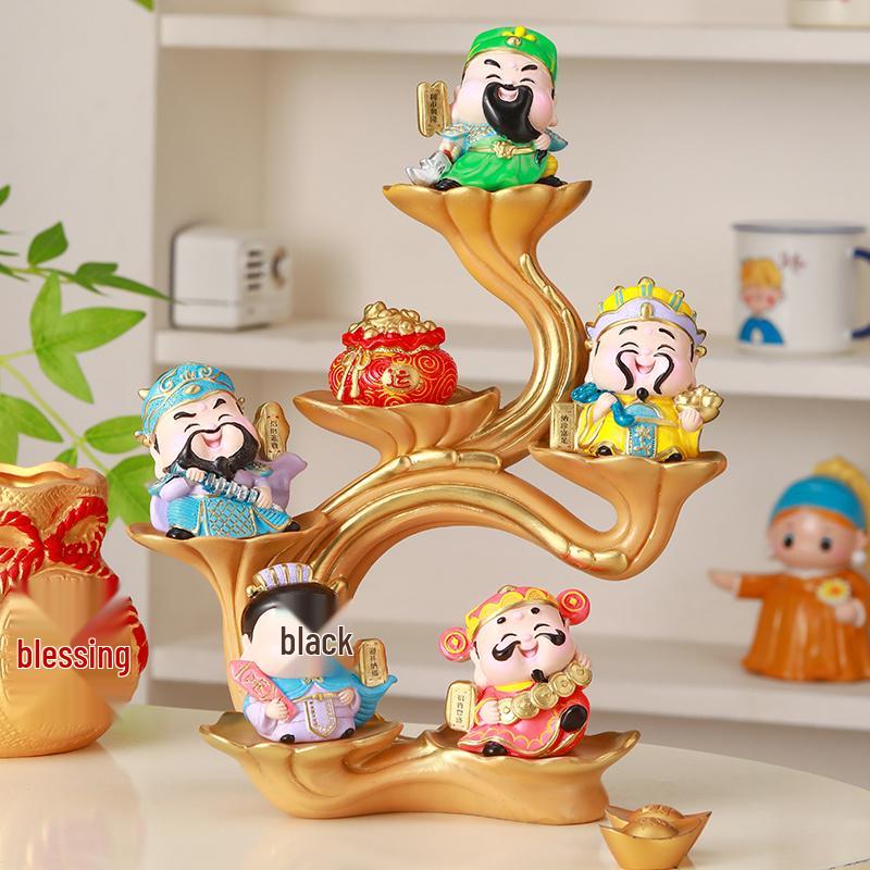 Five Fortune Gods Figurine for Office or Home Decor, Perfect for Entrances, TV Cabinets, Shop Openings, and Housewarming Gifts