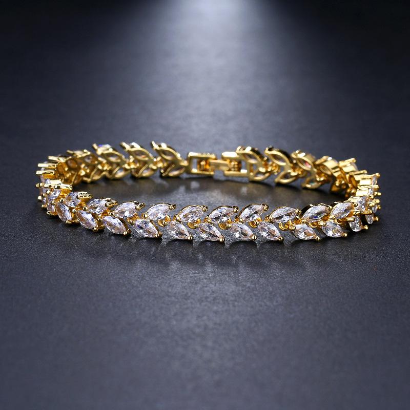 Elegant Leaf Bracelet with Diamond Accents - Zircon Women's Jewelry, European & American Fashion Style
