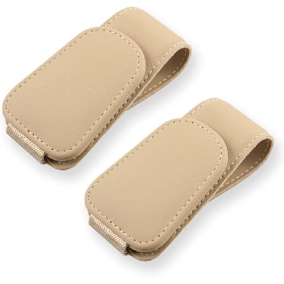 2Pcs Sunglass Holder For Car, Magnetic Leather Eyeglass Hanger Clip For Car Sun Visor, Sunglasses Holder And Ticket Card Clip For Car Visor