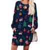 Women's Snowflake Print Fashionable Long-sleeved Round-neck Pocket Dress