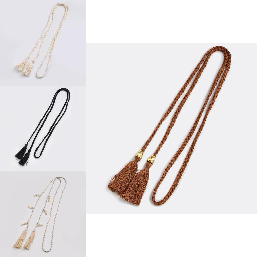 Boho Cotton Rope Waist Belt With Shell Tassels For Bohemian Festival Fashion