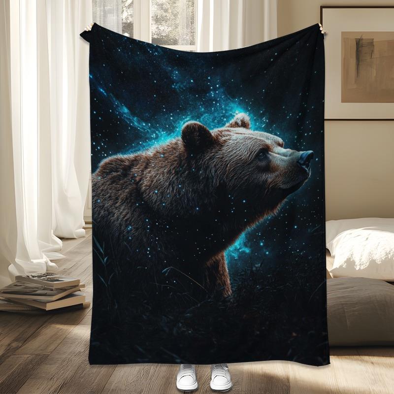 

Starry Night Polar Bear Pattern Flannel printed blanket suitable for all seasons suitable for living room office sofa and travel 75x90cm