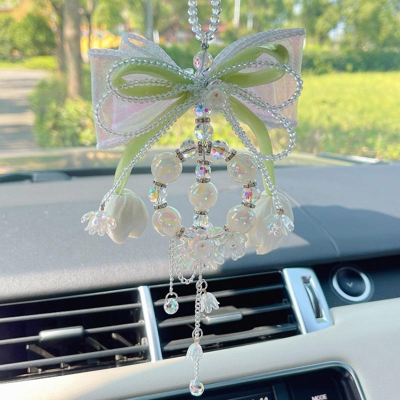 Tulip Bowknot Crystal Lily Of The Valley Pendant Car Interior Hanging Decoration