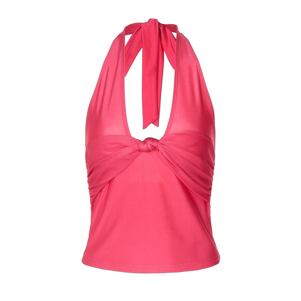 European and American women's clothing summer new fashionable solid color neck hanging sexy pure desire suspender backless T-shirt top women's clothi