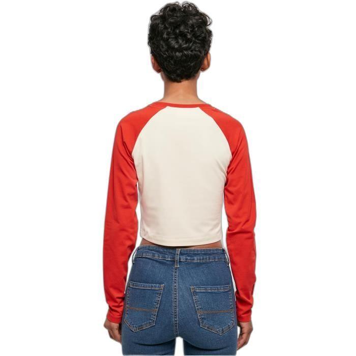 T-shirt Crop Manches Longues Biologique Femme Urban Classics Retro Baseball - Blanc/hugered - XS