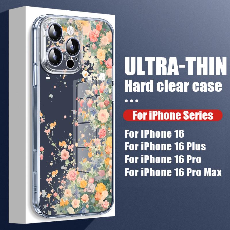 

Для iPhone 16 Plus 15 14 Pro 12 13 Pro Max 11 ударопрочный цветной узор из розового цветка жесткий прозрачный тонкий защитный чехол для телефона iPhone 16 Pro Max