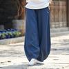 Spring Summer Cotton Linen Style Bloomers Wide Leg Pants Women Vintage Full Length Elegent Pants Solid Elasitic Waist