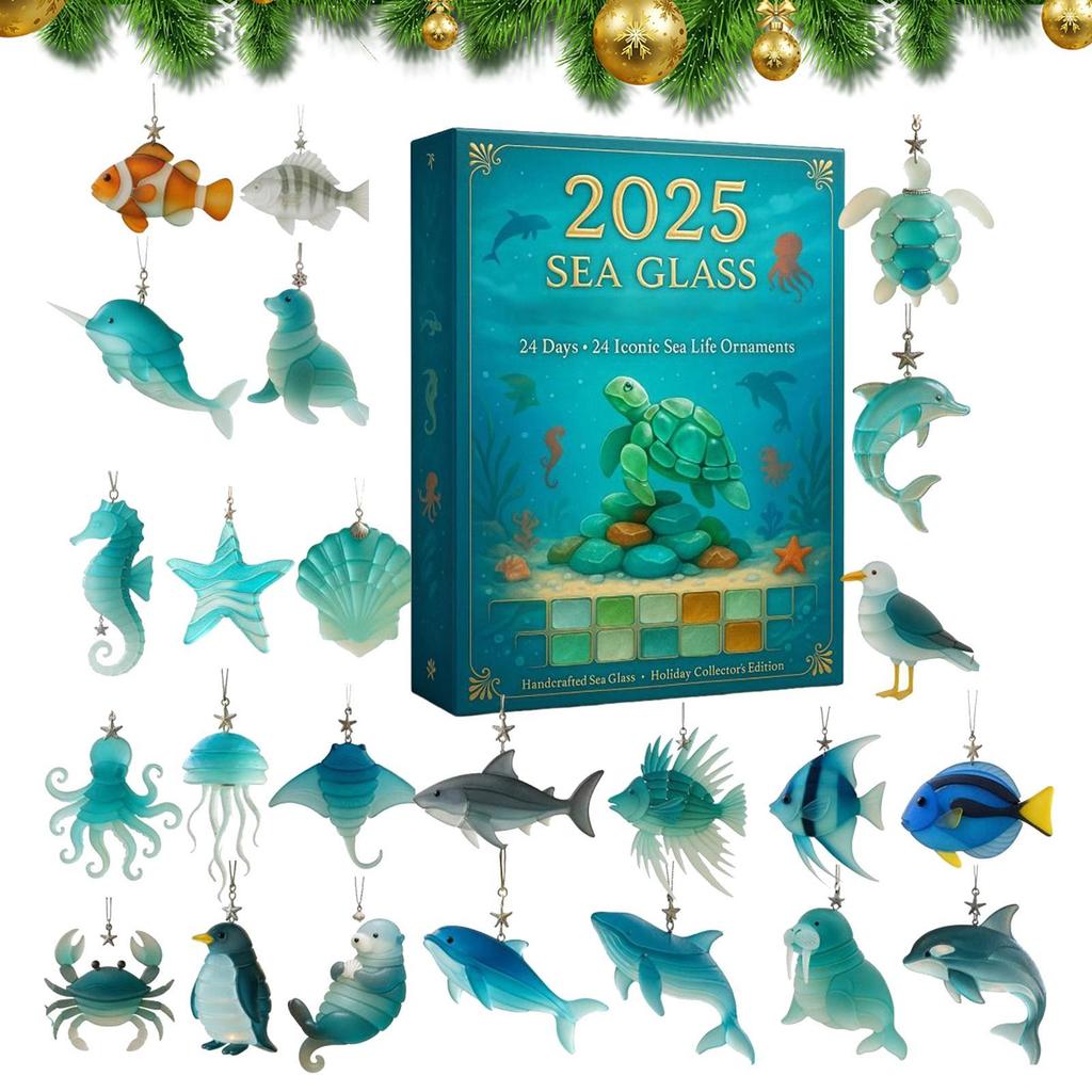 Ocean Animal Christmas Advent Calendar 24 Days 2D Acrylic Ornament Cute Sea Creature Decor for Kids Collectors Favor Bag Charm