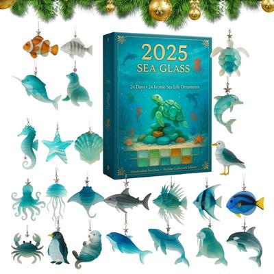 Ocean Animal Christmas Advent Calendar 24 Days 2D Acrylic Ornament Cute Sea Creature Decor for Kids Collectors Favor Bag Charm