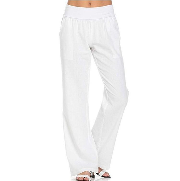 Women S Solid Cotton Linen Loose Wide Leg Casual Pants S белый