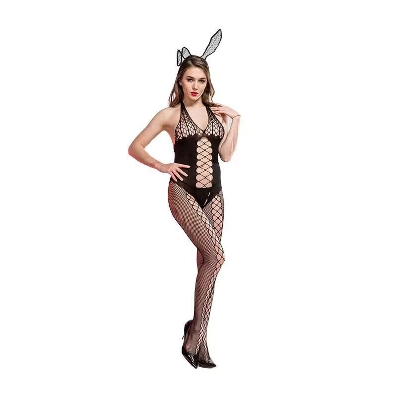 Sexy spodní prádlo Nová perspektiva Hollow Halter Naked Back Deep V Open File Sexy tělové punčochy
