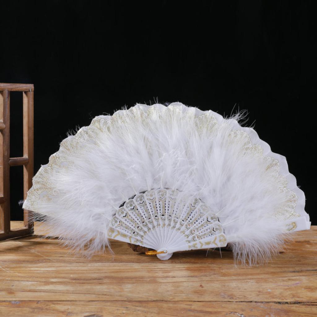 Damen Federfächer Vintage 1920er Jahre Stil Flapper Faltbarer Handfächer Spitzenfächer für Hochzeit und Halloween Cosplay Party