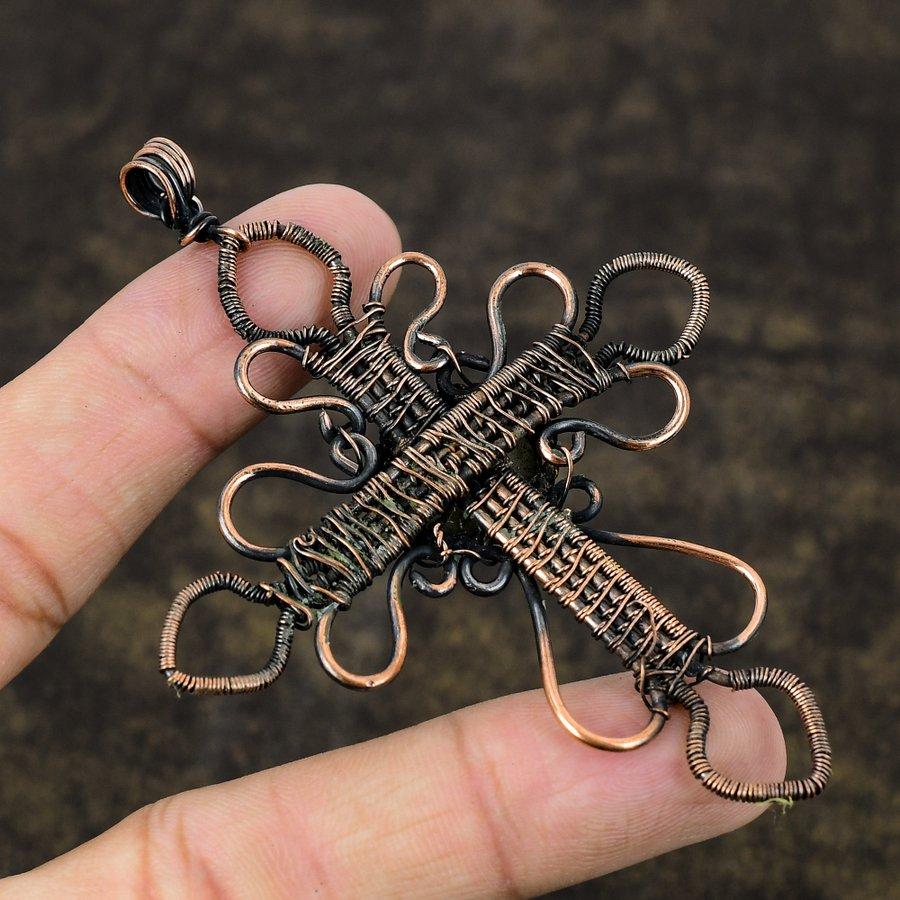 Piedra Preciosa Labradorita Natural Hecho a Mano Envoltura de Alambre de Cobre Colgante 3.59" s3v41