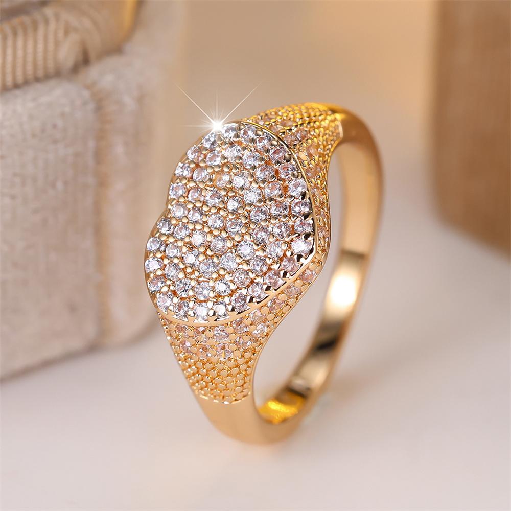 White Zircon Full Stone Big Love Heart Rings For Women Vintage Trendy Gold Color Ring Wedding Jewelry Mother's Day Gift