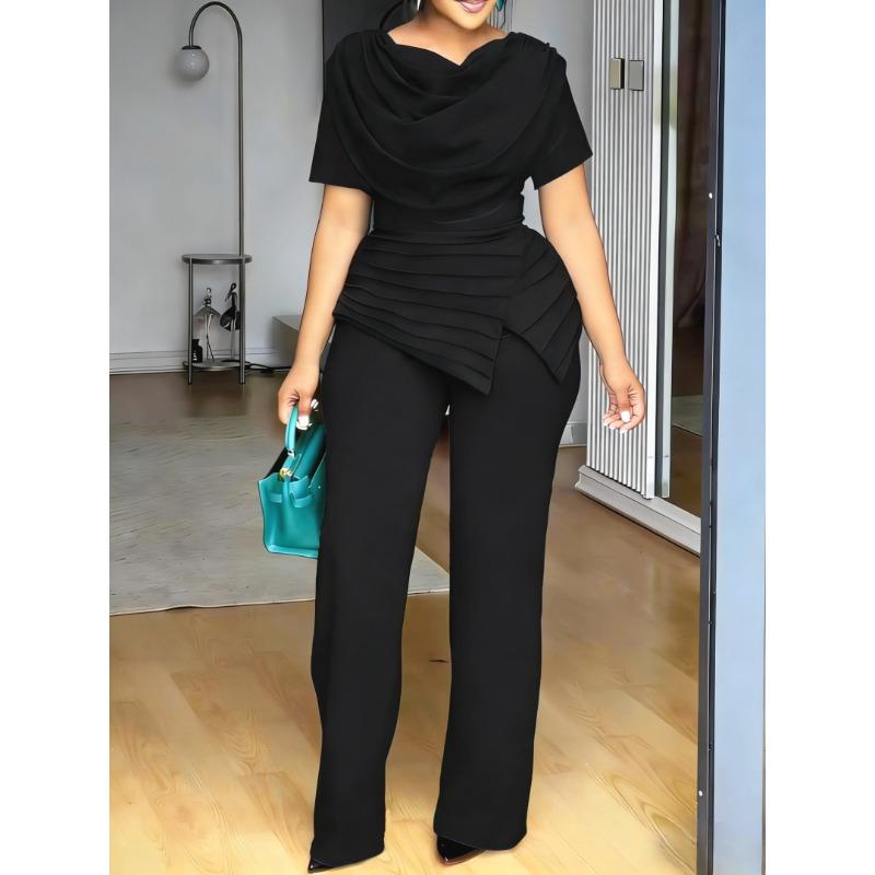 Sommer Neuer Stil High-Waist Übergröße Oberteil und Gerade Hose Modisches und Figurbetontes Kurzarm-Set für Damen