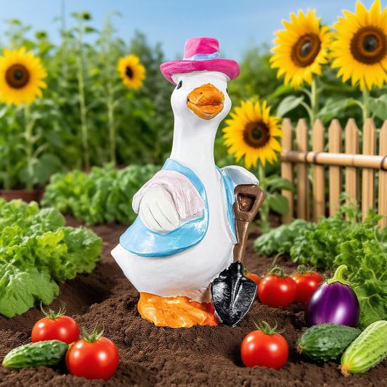 Gardening Duck Statue Outdoor Garden Yard Farm Duck Resin Figurine