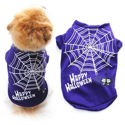 Haustier Hund Katze Weste T-Shirt Halloween Spinnennetz Muster Druck Baumwolle Niedliches T-Shirt Kleine Mittelgroße Hunde Welpenkleidung XS-L
