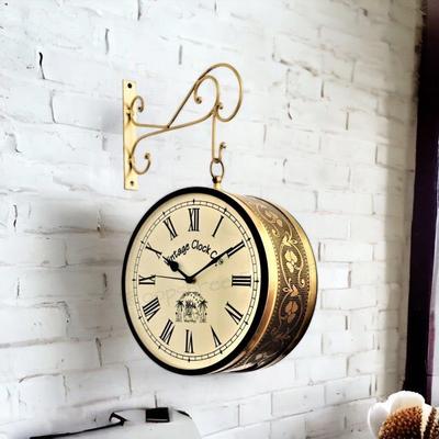 Reloj artesanal de doble cara, tamaño 6 pulgadas, acabado en latón