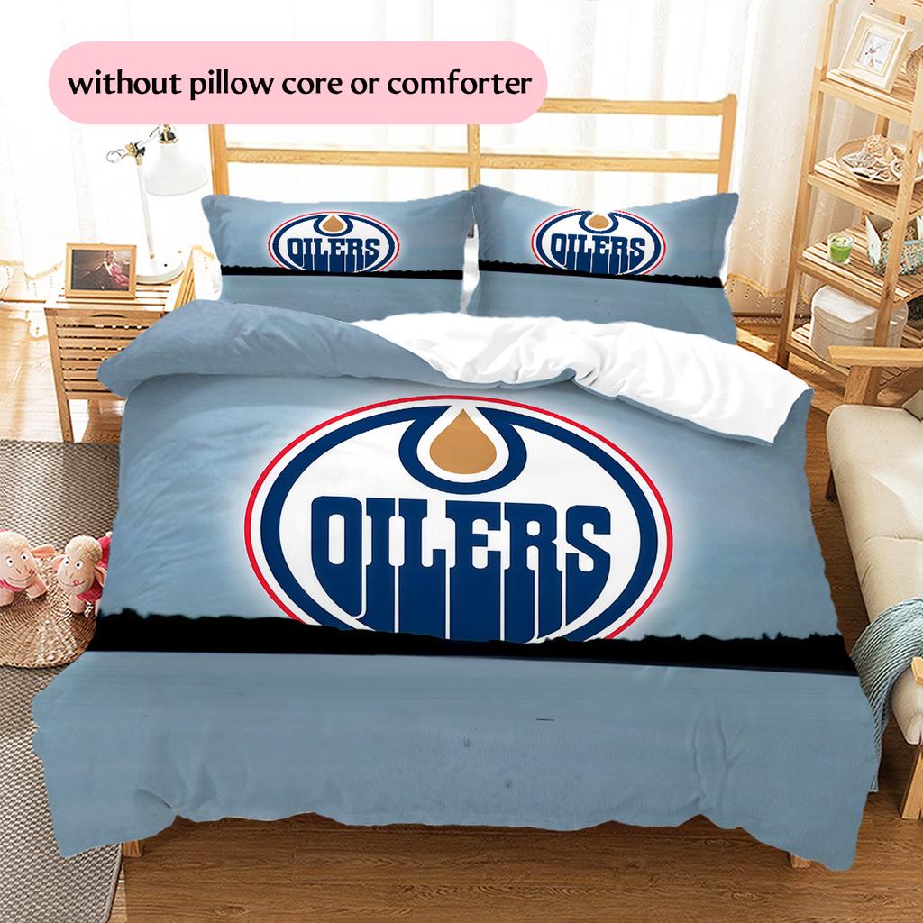 Edmonton Oilers2 Pattern Bedding Quilt Set Home Decoration Gift (1 * Duvet Cover + 2 * Pillowcase Without Core)
