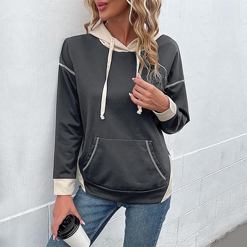 TEMU 2026 Autumn Women's Color Block Pullover Hoodie