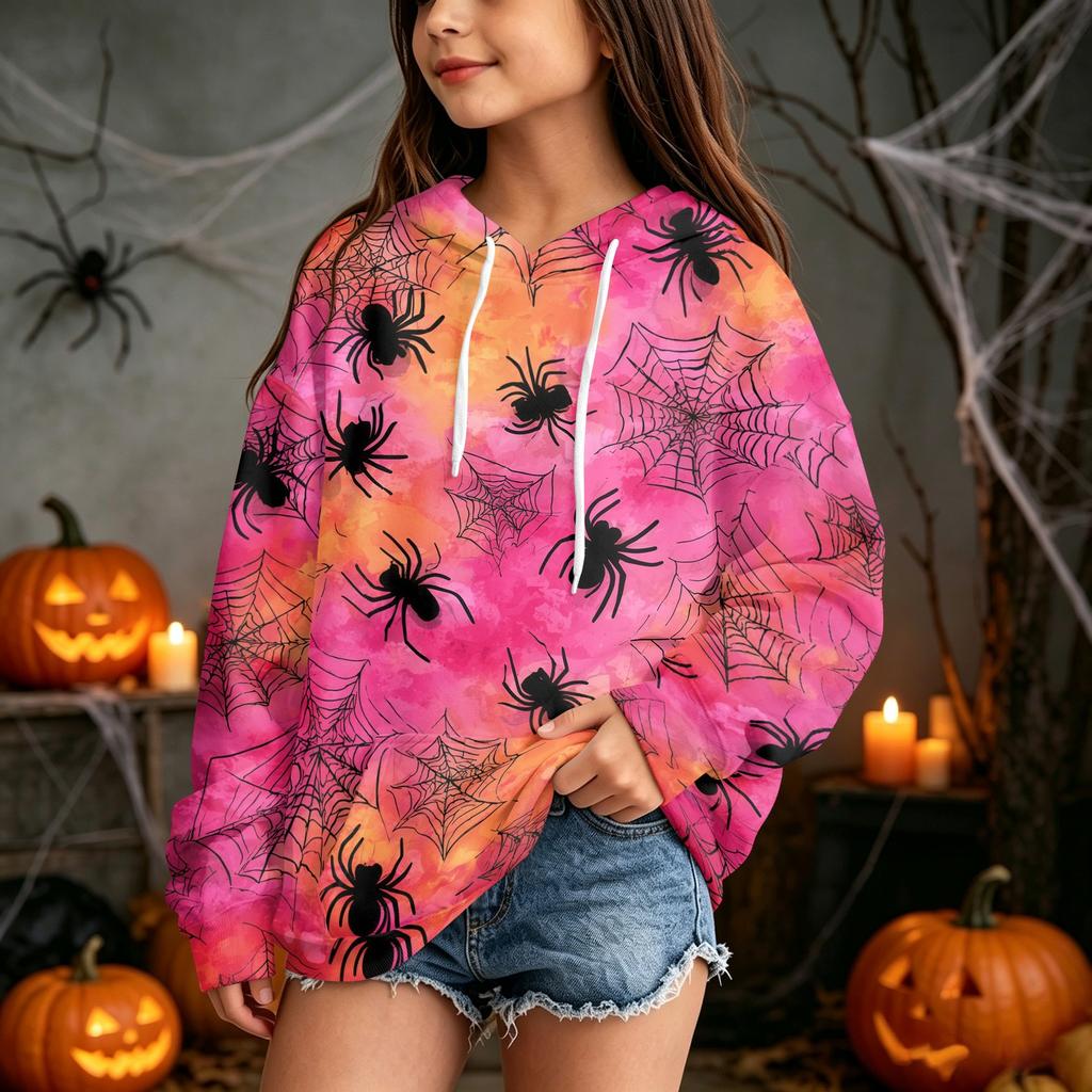 Kids Halloween Print Hoodie Pullover Sweatshirt for Boys Girls Casual Wear
