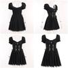 Goth Gothic Vintage Princess Dress Women Dark Lace Up Cross Corset Streetwear Partywear Lolita Female