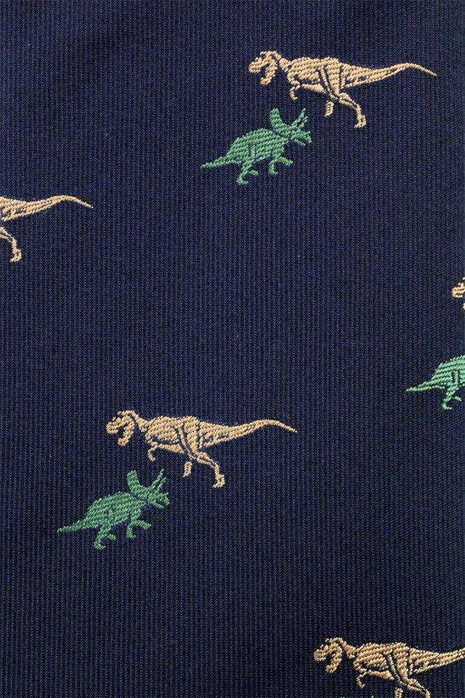 [COLORATA] Colorata Tyrannosaurus & Triceratops Necktie (145 x 8.5cm  Navy  Small Pattern  100% Silk  Jacquard Weave) Animal Dinosaur  Gift Present