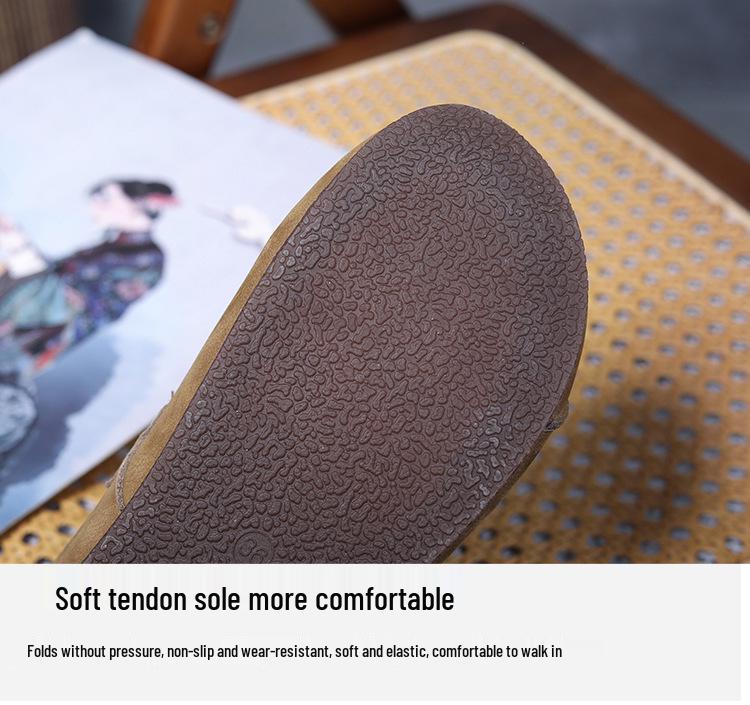 Handmade Genuine Leather Retro Style Women's Round Toe Flat Heel Single-Strap Shoes