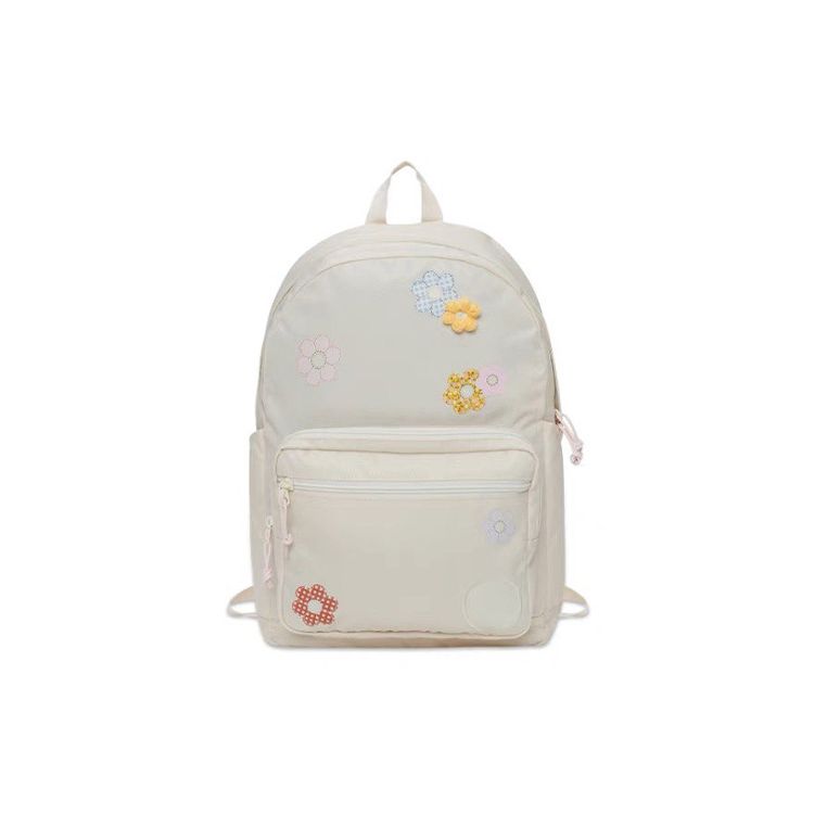 Converse Sports Leisure Series Cream Floral Polyester Backpack Unisex Backpack 10025826-A01 Milk White