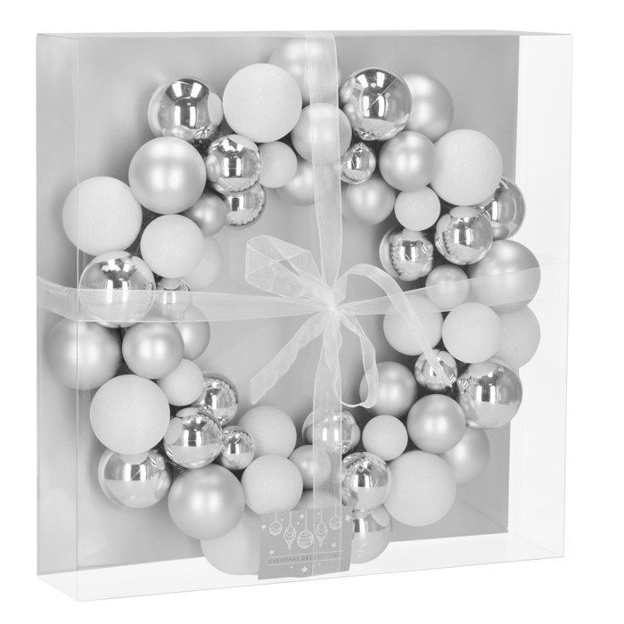 Couronne décorative - SPRINGOS - 34 cm - Boules argentées - Intérieur - Mixte